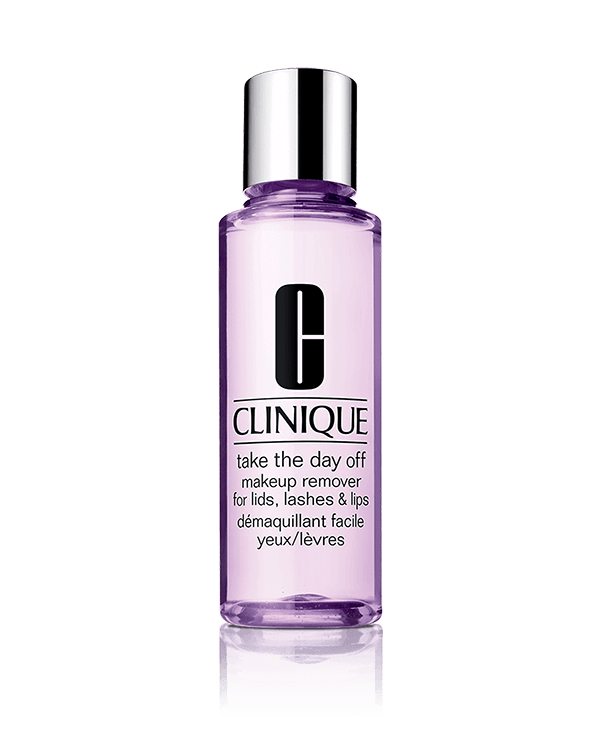 Take The Day Off™ Makeup Remover For Lids, Lashes &amp; Lips, Clinique&#039;s best verkopende vloeibare make-up remover. Verwijdert langhoudende make-up, zelfs waterproof mascara. Niet irriterend, pikt niet.