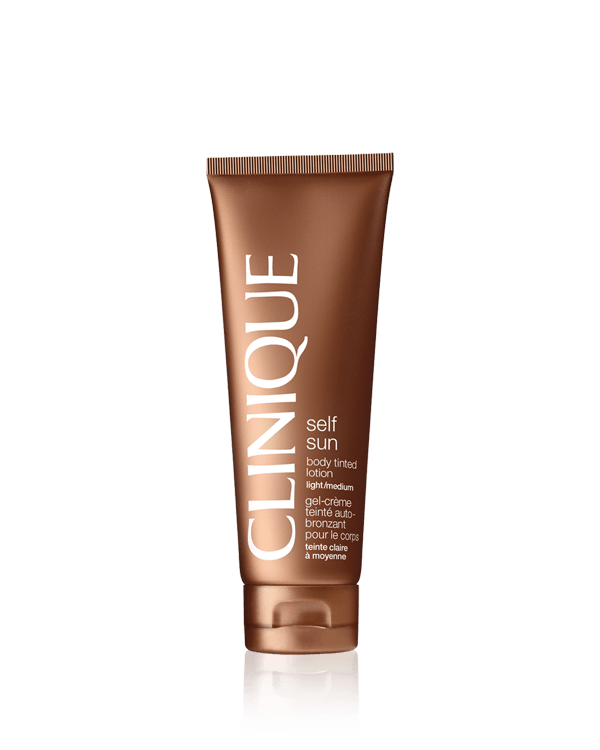 Clinique Self Sun™ Body Tinted Lotion &lt;br&gt;Light - Medium, Je ziet meteen waar je deze direct kleurende lotion hebt aangebracht. Ontwikkelt zich tot een goudbruine kleur. Olievrij.